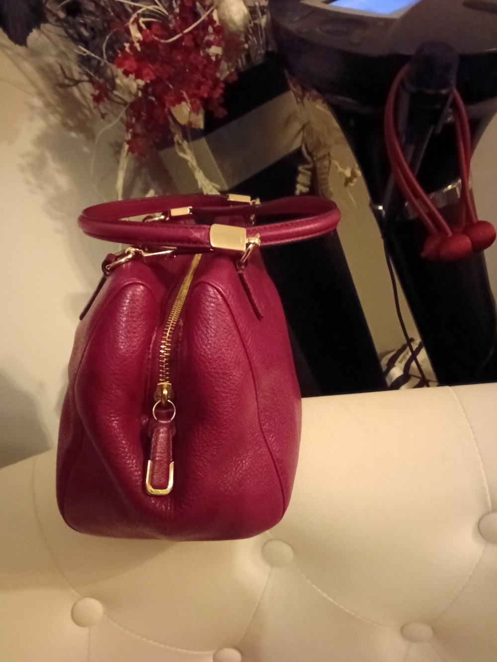 Coach Madison Mini Leather Top-Handle Satchel in Deep Berry - Picture 3 of 8